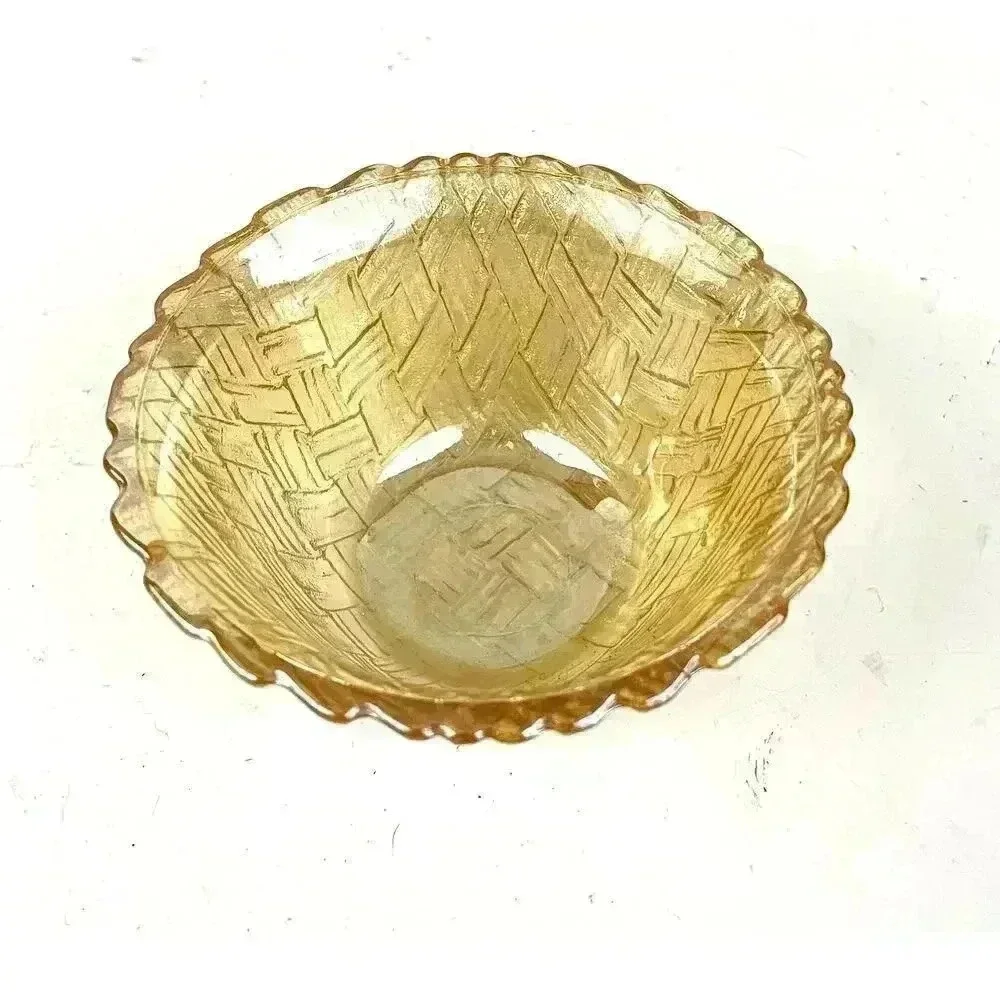 VTG Indiana Amber Carnival Glass Bowl Basket Weave Pattern‎ 2.5